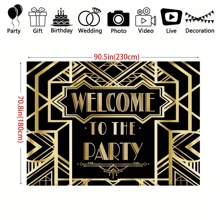 1pc Retro Theme Party Welcome Backdrop, Made Of Polyester, Black & Gold Theme, Black & Gold Geometric Pattern, Suitable For General Party Decor Background, Photo Prop - Multicolor - View 6