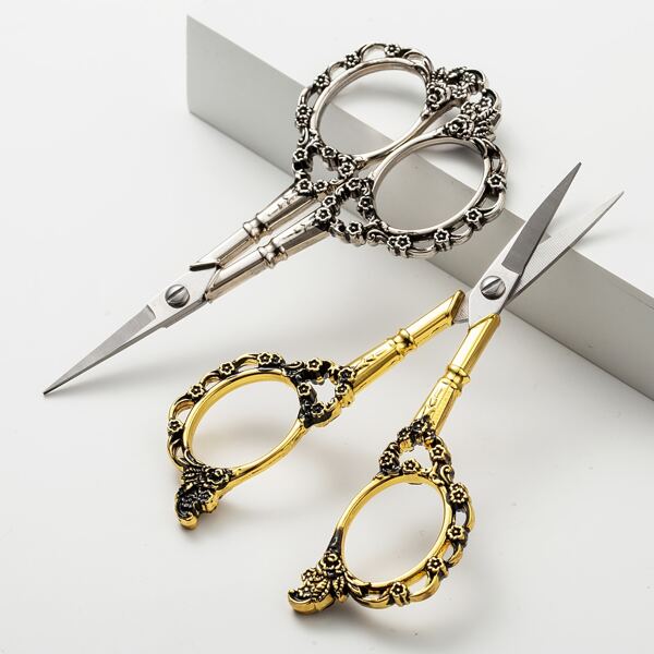 1pc Stainless Steel Classical Plum Blossom Scissors, Vintage Tailor Embroidery Fabric Sewing Craft Shears, Household Window Flower Fray Thread Sewing Accessories, Tea Art Scissors