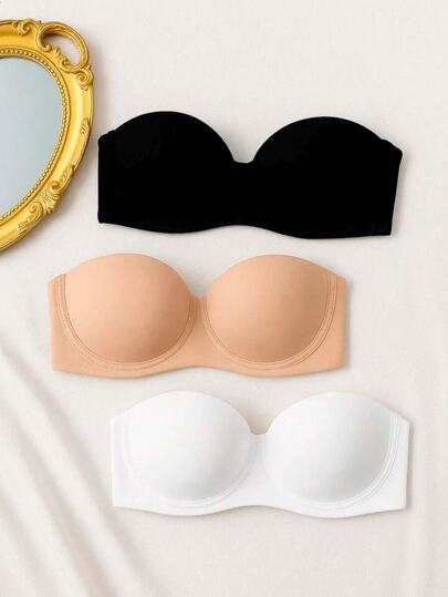 Kit 3 Sutiã Bustiê Feminino Tomara Que Caia Preto Bege e Branco