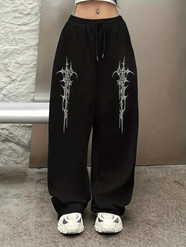 Pantalon casual ample pour femmes avec poches, couleur unie vintage polyvalente et imprimé, convenant pour toutes les saisons, été