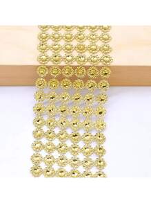 1pc 6-Row Golden Flower Crystal Rhinestone Tulle Ribbon Roll, Glitter Decoration For Wedding Party
