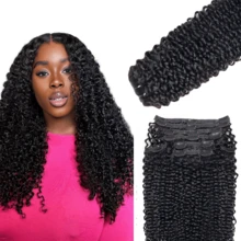 Daily Wear Kinky Curly Clip In Hair Extensions Human Hair For Glamorous Women Girl Gang Soft Girl 8pcs 120g/Set Brazilian Virgin Natural Clip Ins For Women - Natural Black - 查看 2