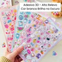 Glow In The Dark Stickers Kawaii Animals 3D High Relief DIY Stickers - Pink - View 2