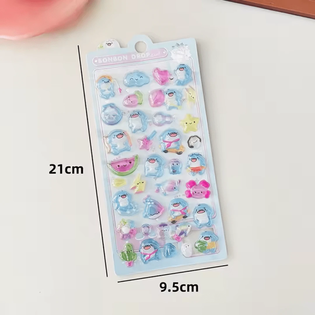 Glow In The Dark Stickers Kawaii Animals 3D High Relief DIY Stickers - Blue - View 1