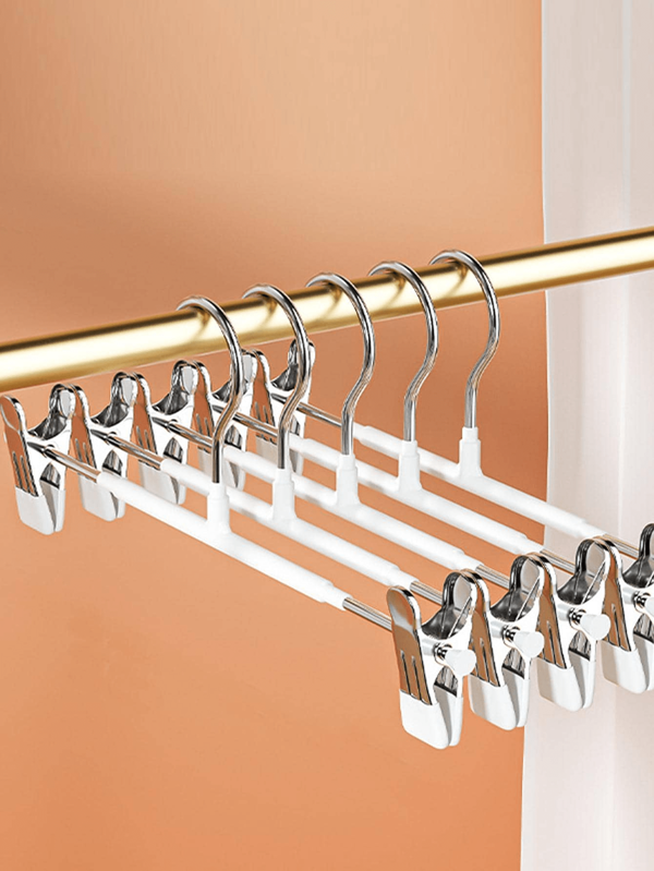 2pcs Non-Slip Coated Pants Rack, Stainless Steel Trouser Hanger, Drying Pants Organizer, Thickened Multi-Function Pants Clips, Wardrobe Storage, White - Regular Size