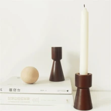 1pc Nordic Style Brown Wooden Candle Holder, High-End Home & Dining Table Candle Decor, Holiday Party, Gift For Friends & Lovers, Birthday Blessing - Multicolor - View 3