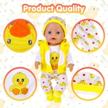 5件套黄色小鸭子娃娃衣服套装，适合14-18英寸新生娃娃和36-45厘米婴儿娃娃，是送给孩子的完美圣诞礼物（不包括娃娃） - 彩色 - 查看 5