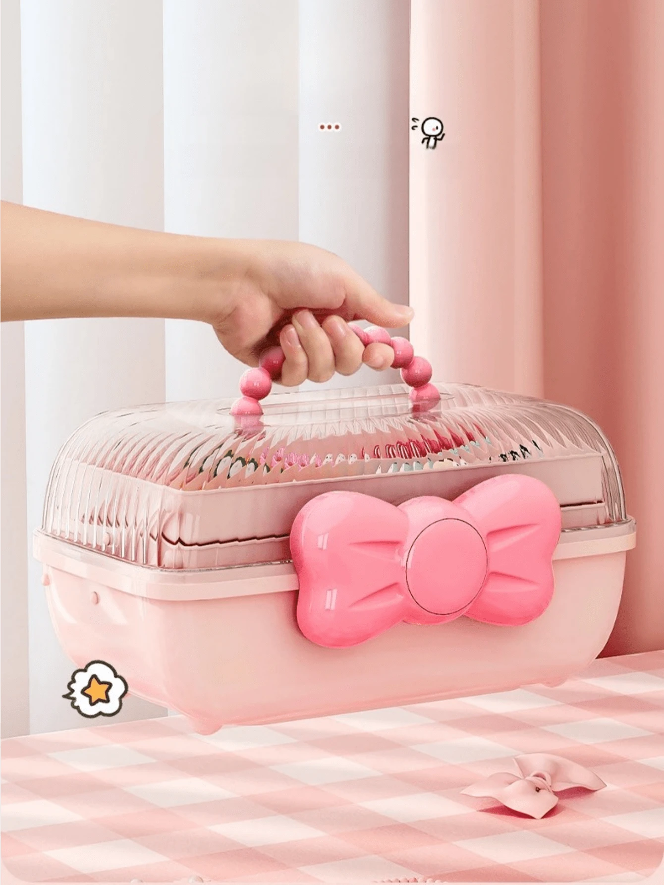 Bow Hair Accessory Organizer Box, Cute Hair Clips, Pins, Jewelry, Makeup Item Dust-Proof Storage Box ,Jewellery Box,Pouch,Makeup Brush Holder,Brush Holder,Perfume Organiser,Pouch Bag - Multicolor - View 1