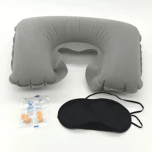 Travesseiro Inflável Almofada Pescoço P/ Viagem Carro Avião Kit 3 Peças Tapa olho Protetor auricular - Multicolorido - Visão 3