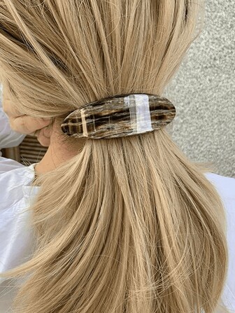 2个装女士时尚亚克力扁平设计9.8厘米椭圆形发夹，低马尾弹簧夹，简约发卡，后脑勺发夹，适合短发蓬松女孩，日常佩戴，节日礼物