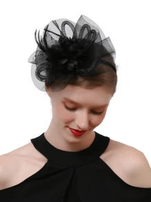 1 Piece Women's Feather Mesh Flower Fascinator With Headband And Clip Wedding Tea Party Kentucky Derby Fascinator Hats