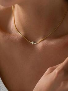 1pc Minimalist Indie Fashion Stainless Steel Necklace For Women, Cross & Sun Pendant Details, Suitable For Daily Wear - necklace - View 11