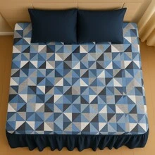 Printed Double Bedspread 03 Pieces With Ruffle And Pillowcases - Soft Light Immediate Shipping
