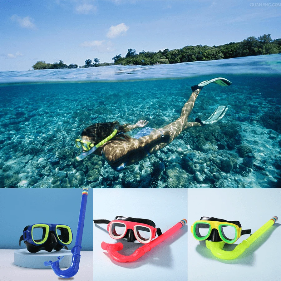 男女通用成人游泳呼吸管潜水面罩防雾带鼻罩探险系列，青少年浮潜装备，带干式顶部呼吸管防漏防雾全景呼吸管面罩，青少年浮潜套装，适合游泳浮潜，沙滩必需品，沙滩配件，泳池浮板