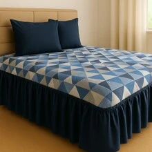 Printed Double Bedspread 03 Pieces With Ruffle And Pillowcases - Soft Light Immediate Shipping