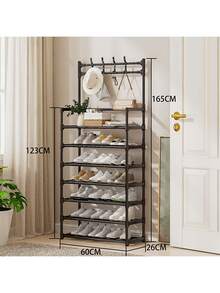 Moca Monica Shoe Rack For Closet, Shoe Organizer With Hat, Coat Rack, Entryway Storage Shelf 6 Tier - Black - View 4