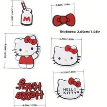 Sanrio 6pcs Hello Kitty Shoe Decorations - 3D Cute & Fashionable Removable Shoe Charms, Suitable For Wooden Clogs And Sandals In Spring/Summer