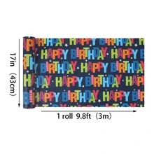 Birthday Wrapping Paper - Mini Roll - Blue Happy Birthday Wrapping Paper For Adult Birthday, Wedding,Birthday Wrapping Paper Roll - Colorful Happy Birthday Lettering On Blue Paper Design Perfect - Happy Birthday - View 5