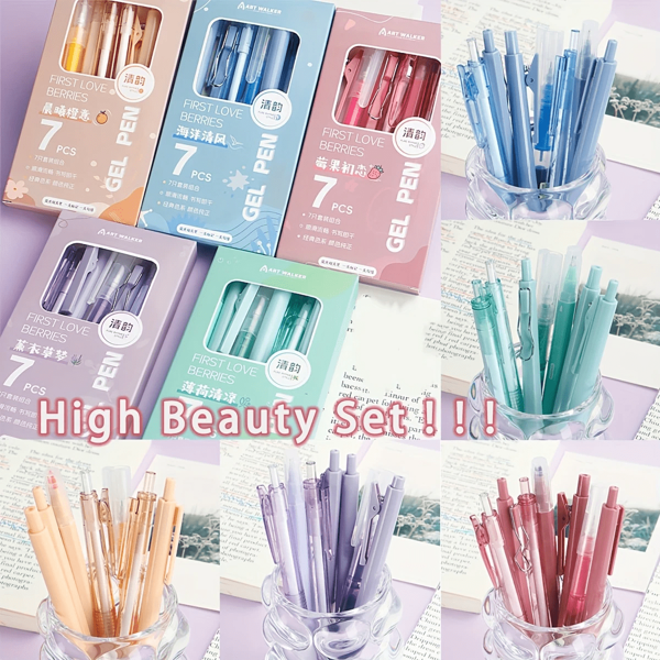 Highly Attractive Press Pen Same Color Dopamine Student Quick Drying Neutral Pen 0.5 Brush Question Pen Set ST Black Pen Back To School