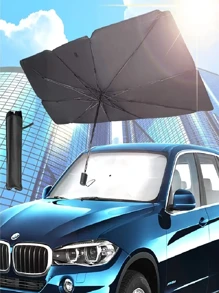 1pc Foldable Car Windshield Sunshade, UV-Blocking Heat Insulation Sun Shade, Portable Sunshade Umbrella, Suitable For Most Vehicles, Excellent Heat Insulation Effect, Protecting Car From Sun Exposure, Car Accessories, Camping Essential