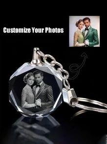 1pc Custom Photo Crystal Keychain With LED Light & 3D Laser Engraving - Square/Octagonal Heart Shape For Dad/Mom/Pet Lovers - Personalized Memorial Keepsake, Birthday/Father's Day/Family Day Gift - Portable Carved Art Keyring, Fashionable Minimalist Design (No Batteries Included)