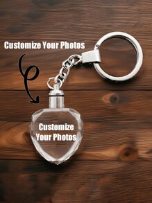 1pc Custom Photo Crystal Keychain With LED Light & 3D Laser Engraving - Square/Octagonal Heart Shape For Dad/Mom/Pet Lovers - Personalized Memorial Keepsake, Birthday/Father's Day/Family Day Gift - Portable Carved Art Keyring, Fashionable Minimalist Design (No Batteries Included)