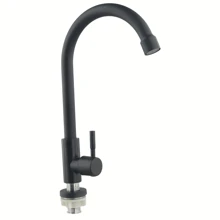 1 Pezzo Rubinetto da cucina in acciaio inossidabile - Rubinetto singolo a freddo montato sul piano, rotazione a 360°, maniglia singola, aeratore a risparmio energetico, finitura nera resistente alla ruggine, facile installazione per lavandino/top, installazione da piano, design contemporaneo