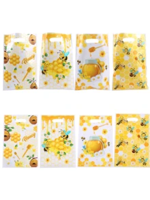 30/50 Pieces Of Small Bee Gift Bags, Plastic Glass Paper Gift Bags, Tote Bags, Cartoon Style Small Bee Theme Design, Decorated With Small Bee Patterns, Suitable For Weddings, Birthday Party Supplies, Wedding Gift Bags, Gift Distribution Packaging Bags - Four-in-one Bee - View 3