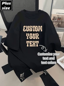 Customized Personalized Text Men's Plus Size T-Shirt, Customized Text/Birthday Wishes/Message, Suitable For Birthday/Father's Day/Valentine's Day, Team Uniforms & Outdoor Wear, Custom Graphic & Photo Crew Neck Loose Fit Plus Size Men's Tee, Holiday & Birthday Gift, Plus Size Men's Tee, Custom T-Shirt Graphics, Summer Men's Plus Size Top