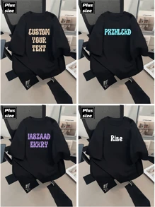 Customized Personalized Text Men's Plus Size T-Shirt, Customized Text/Birthday Wishes/Message, Suitable For Birthday/Father's Day/Valentine's Day, Team Uniforms & Outdoor Wear, Custom Graphic & Photo Crew Neck Loose Fit Plus Size Men's Tee, Holiday & Birthday Gift, Plus Size Men's Tee, Custom T-Shirt Graphics, Summer Men's Plus Size Top