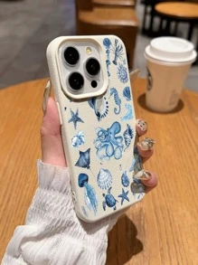1 pieza Funda protectora de teléfono suave, impermeable, a prueba de caídas y antideslizante con patrón patchwork de pulpo y tortuga en estilo retro, compatible con Apple y otros teléfonos