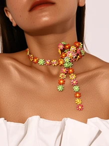 1pc Colorful Daisy Bowknot Choker Necklace, Versatile For Women, Summer