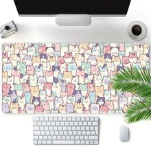 وسادة فأر قطة جميلة ذات تصميم كرتوني كبيرة لمكتب المكتب مع حافة مخيطة وقاعدة مطاطية مانعة للانزلاق 35.4x15.7 بوصة للمنزل والمكتب كهدية للنساء والأصدقاء ، لوازم المدرسة ، عودة إلى المدرسة ، وسادة فأر للألعاب ، اكسسوارات المكتب ، لوازم المكتب ، اكسسوارات مكتب المكتب ، وسادة فأر للمكتب