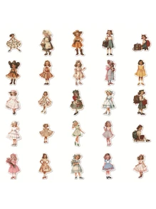 50 Pcs Cartoon Retro European And American Girl Graffiti Stickers, Personalized Vinyl Irregular Shaped Self-Adhesive Stickers, Suitable For Decorating Luggage, Computer Phone Cases, Diaries, Water Bottles, Helmets, Personalized Scrapbooks, Decorative Items School Supplies,Back To School