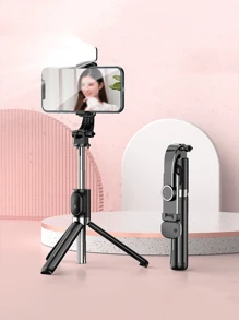 1 pezzo Bastone per selfie con luce supplementare, bastone per selfie estensibile per smartphone, treppiede per smartphone con telecomando senza fili, rotazione a 360° per iPhone/smartphone Android