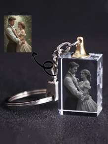 1pc Custom Photo Crystal Keychain With LED Light & 3D Laser Engraving - Square/Octagonal Heart Shape For Dad/Mom/Pet Lovers - Personalized Memorial Keepsake, Birthday/Father's Day/Family Day Gift - Portable Carved Art Keyring, Fashionable Minimalist Design (No Batteries Included)