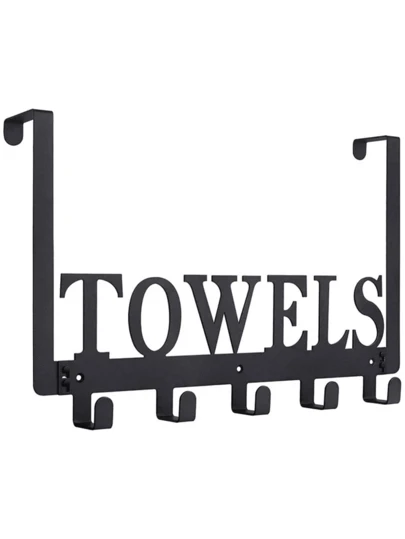 1pc Over-The-Door Hook, Bathroom Towel Rack, Door Hanging Towel Rack, Bedroom Kitchen Pool Towel Bathrobe Wall Mount Hanger, Metal Sandblasted Finish