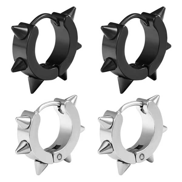 2 Pcs Stud Hoop Earrings In Punk Style, Gothic Rock Hip Hop Style Earrings (Male And Female), Suitable For Parties, Parties, Everyday Wear