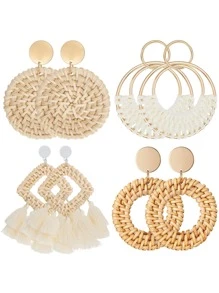 Yanxyad Rattan Earrings For Lightweight Geometric Statement Earrings Handmade Straw Wicker Braid Teardrop Hoop Drop Dangle Earrings Handmade Boho Raffia Earrings For Women Raffia Statement Earrings Rattan Diamond Wedding Earrings For Summer & Vacation