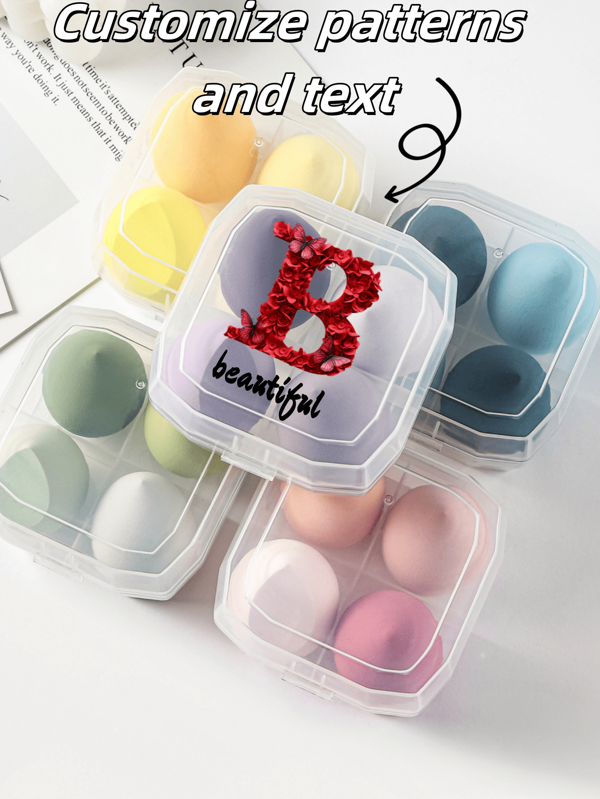 Set di 4 pezzi di spugne per trucco personalizzate, include spugna per trucco, cuscinetto ad aria, cuscinetto per cipria, miscelatore per trucco, spugnetta per trucco a forma di zucca con angolature e con scatola di conservazione