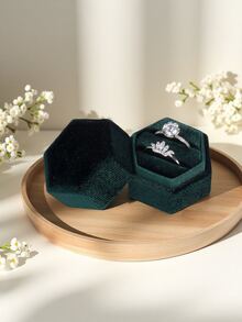 Velvet Hexagon Jewelry Ring Box For Wedding Engagement, Pink, High-End Vintage Style Single/Couple Rings Back To School - Multicolor - View 11