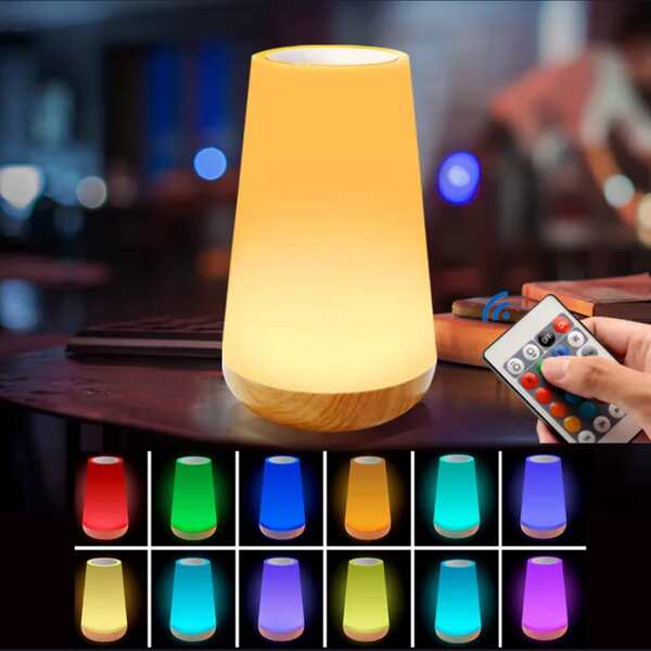 LED Touch Bedside Lamp, Dimmable Remote Control Lamp With RGB Color Changing, USB Rechargeable, For Bedroom, Living Room, Camping Portable Lighting