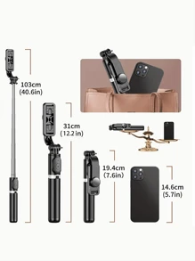 1 pezzo Bastone per selfie con luce supplementare, bastone per selfie estensibile per smartphone, treppiede per smartphone con telecomando senza fili, rotazione a 360° per iPhone/smartphone Android