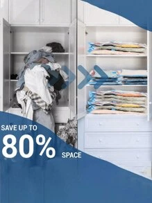 9/1pc Travel Vacuum Storage Bags, Large Capacity Reusable Compression Packing Cubes, Foldable Organizer Bags For Clothes, Bedding, Quilt, Space Saving, Waterproof Material, Suitable For Bedroom, Closet, Bathroom