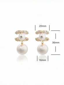 金色 C 形锆石和珍珠耳环，优雅可爱，适合日常佩戴和派对 - 金色 - 查看 7