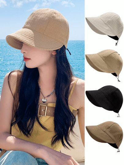 1 peça chapéu de sol feminino dobrável e moderno de aba larga, chapéu unissex para pesca e caminhadas ao ar livre, poliéster respirável, fecho de cordão ajustável, adequado para uso casual e ao ar livre