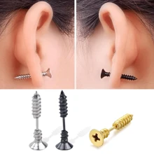 2 Pcs Punk Fashion Gold Black Stainless Steel Stud Earrings,Street Life Screw Design Earrings,Ladies Jewelry Fashion Accessories, Valentine's Day Gifts, Anniversary Gifts