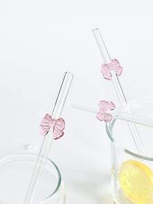 2/4 件卡通粉色蝴蝶弯头可重复使用玻璃吸管，配有清洁刷，适用于冰沙、牛奶、茶、果汁、小吃店、派对饮品、鸡尾酒、奶昔冰沙、餐厅、露营/旅行/夏季/度假/厨房、学校用品 - 粉紅色A - 查看 3