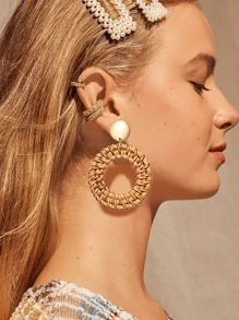 Yanxyad Rattan Earrings For Lightweight Geometric Statement Earrings Handmade Straw Wicker Braid Teardrop Hoop Drop Dangle Earrings Handmade Boho Raffia Earrings For Women Raffia Statement Earrings Rattan Diamond Wedding Earrings For Summer & Vacation