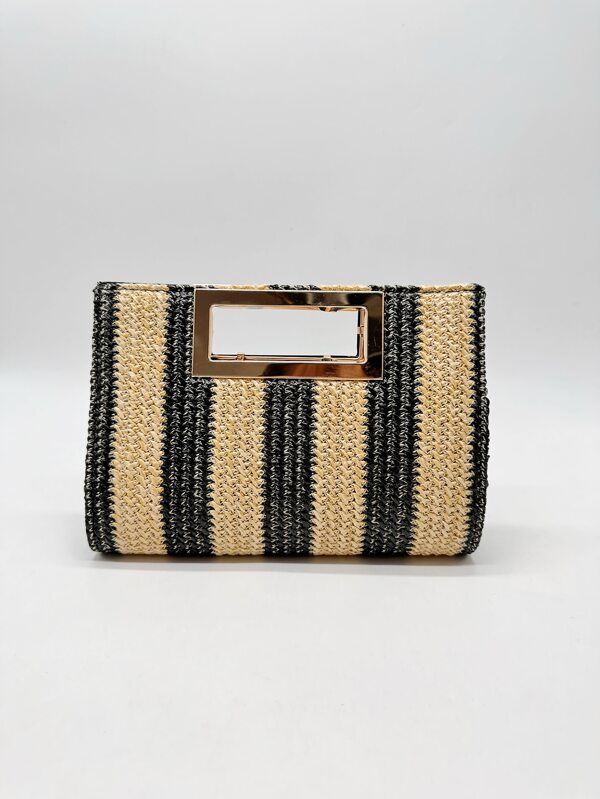 Woven Texture Diagonal Crossbody Bag, Striped & Metal Buckle Design, Minimalist Style For Women Party, Wedding Event